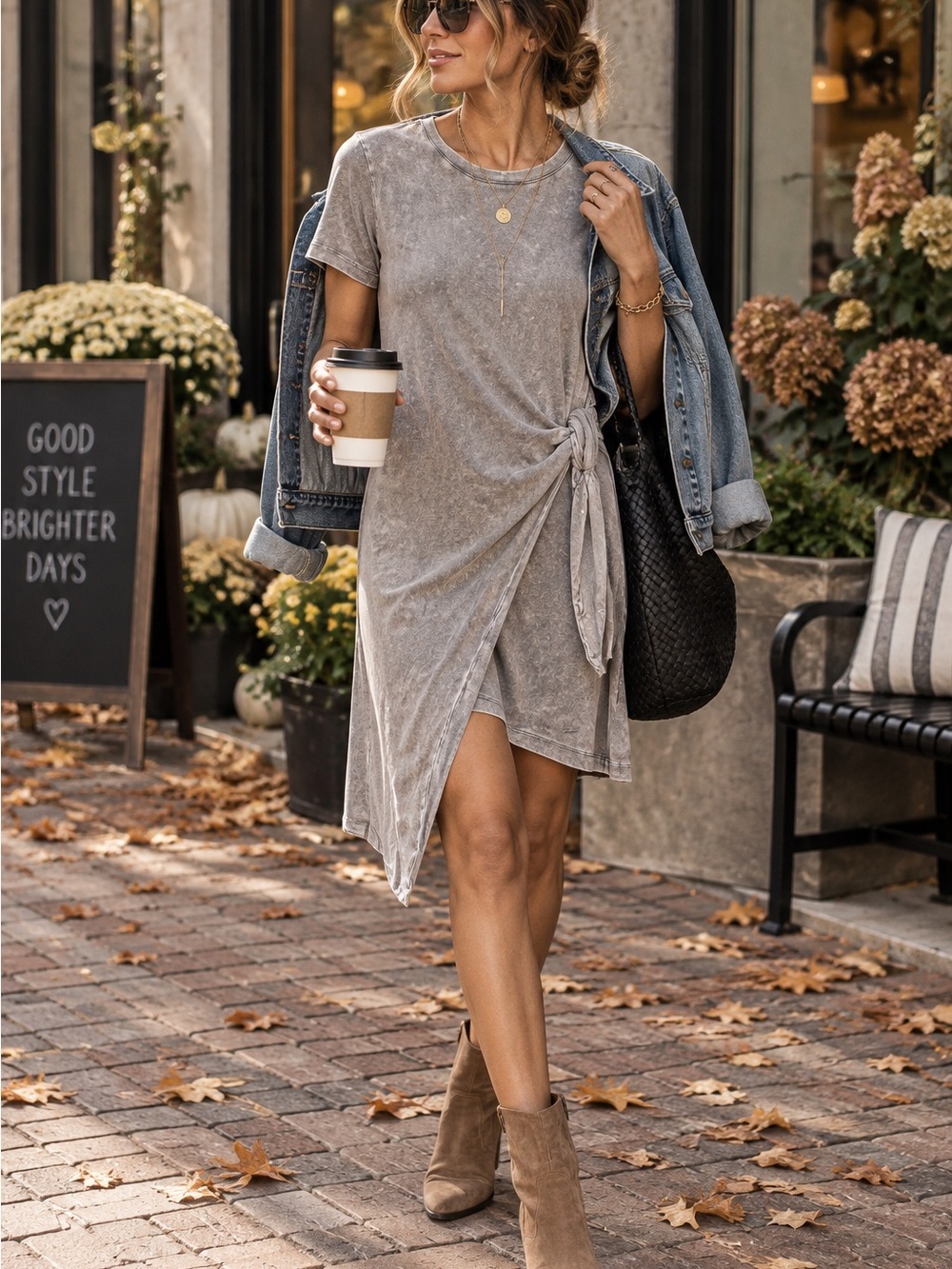 Rails Edie Faux Wrap T-Shirt Dress Steel Acid Wash Gray Size Small
